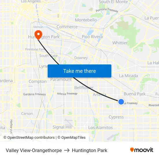 Valley View-Orangethorpe to Huntington Park map