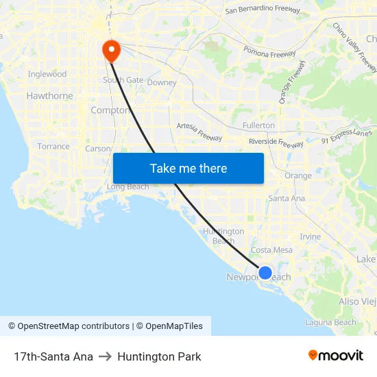 17th-Santa Ana to Huntington Park map