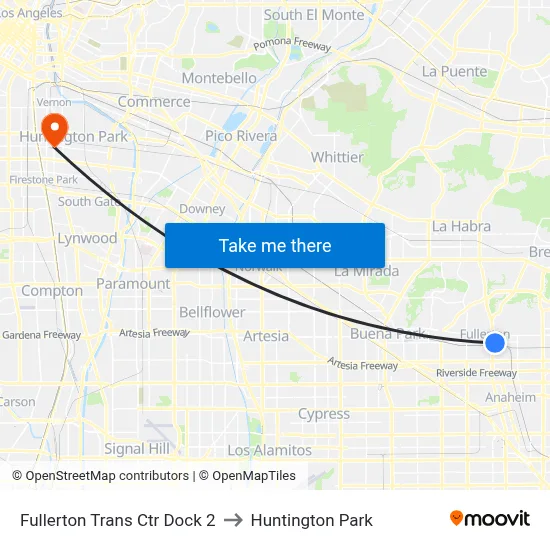 Fullerton Trans Ctr Dock 2 to Huntington Park map