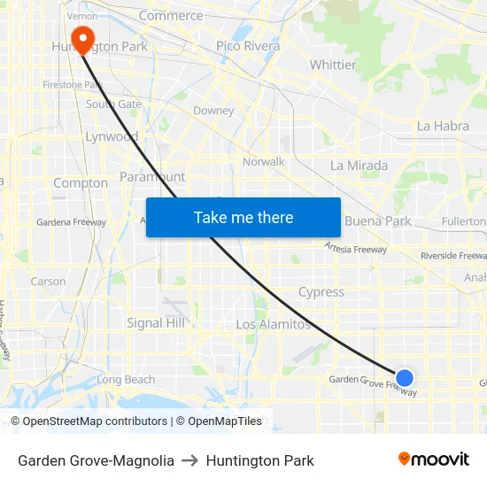 Garden Grove-Magnolia to Huntington Park map