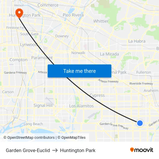 Garden Grove-Euclid to Huntington Park map