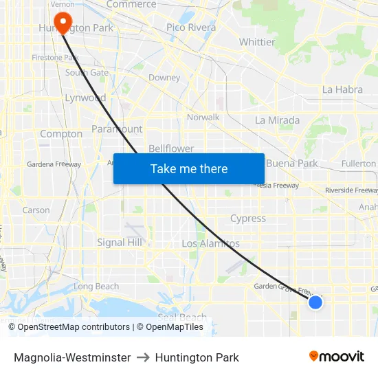 Magnolia-Westminster to Huntington Park map