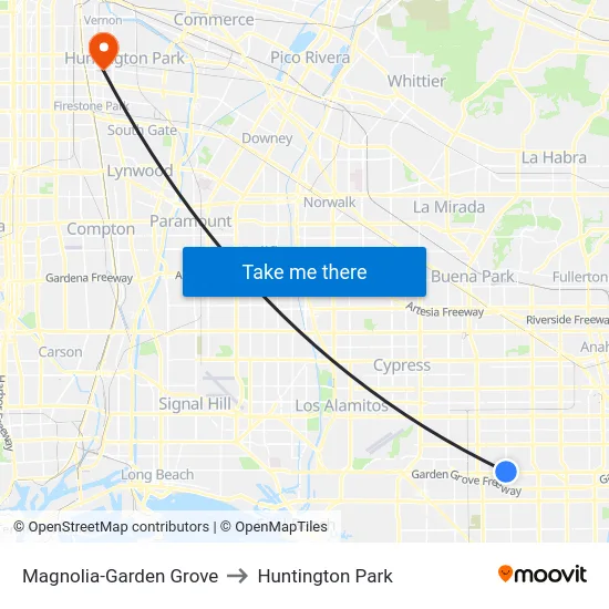 Magnolia-Garden Grove to Huntington Park map