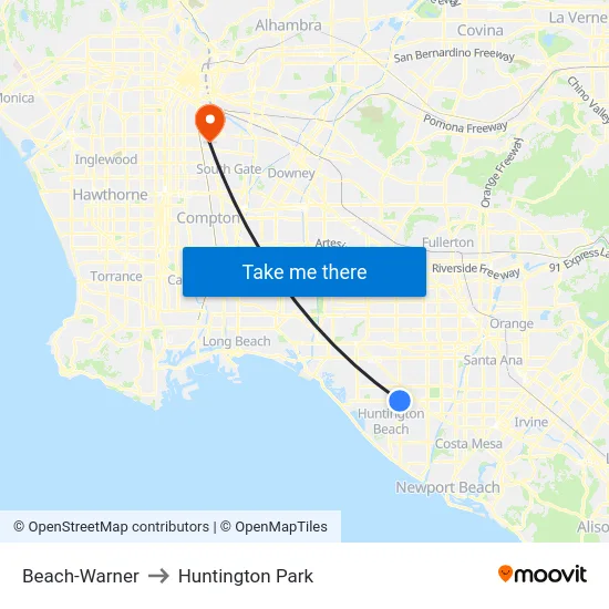 Beach-Warner to Huntington Park map