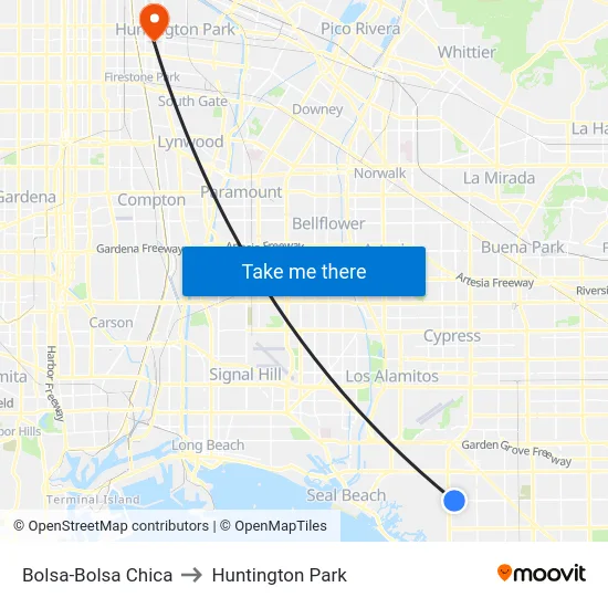 Bolsa-Bolsa Chica to Huntington Park map