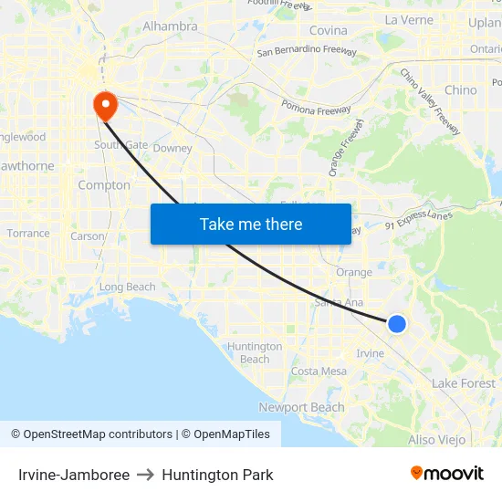 Irvine-Jamboree to Huntington Park map