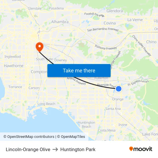 Lincoln-Orange Olive to Huntington Park map