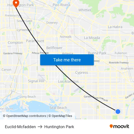 Euclid-Mcfadden to Huntington Park map