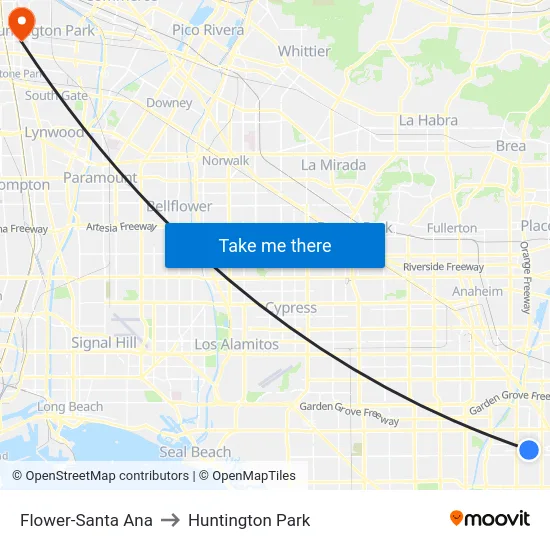 Flower-Santa Ana to Huntington Park map