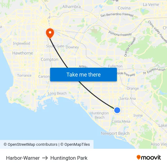 Harbor-Warner to Huntington Park map