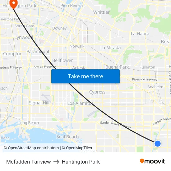 Mcfadden-Fairview to Huntington Park map