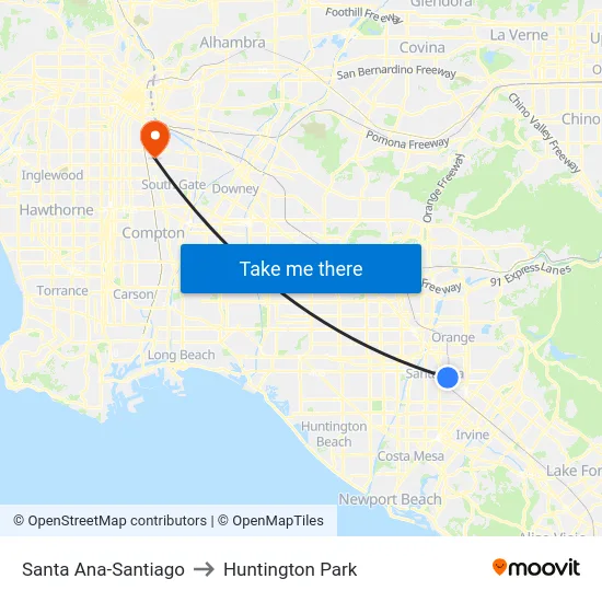 Santa Ana-Santiago to Huntington Park map