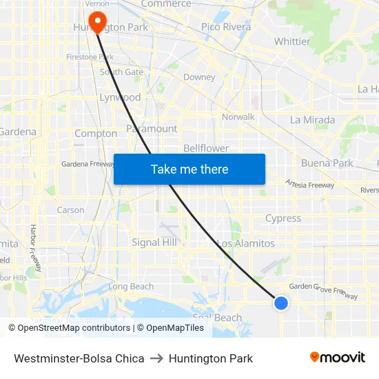 Westminster-Bolsa Chica to Huntington Park map