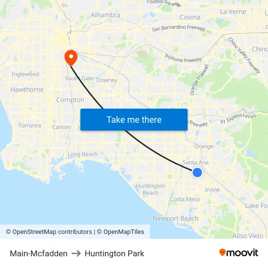 Main-Mcfadden to Huntington Park map
