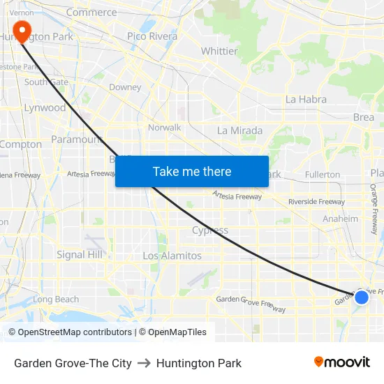 Garden Grove-The City to Huntington Park map