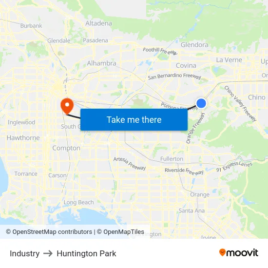 Industry to Huntington Park map
