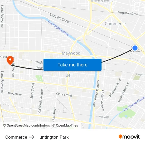 Commerce to Huntington Park map