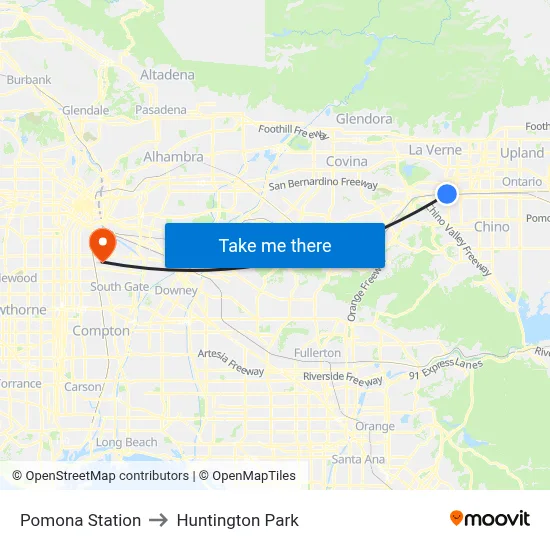 Pomona Station to Huntington Park map