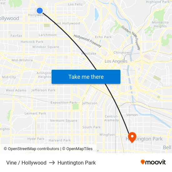 Vine / Hollywood to Huntington Park map