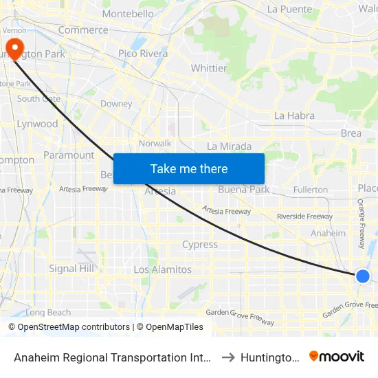 Anaheim Regional Transportation Intermodal Center to Huntington Park map