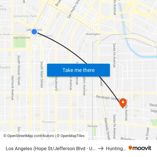 Los Angeles (Hope St/Jefferson Blvd - University of Southern California ) to Huntington Park map