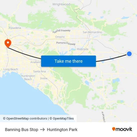 Banning Bus Stop to Huntington Park map
