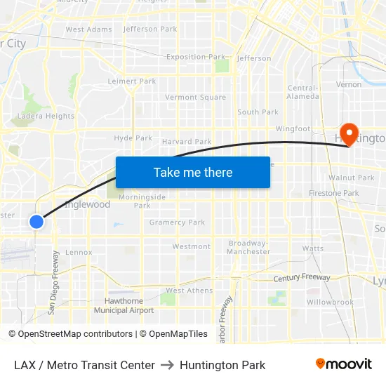 LAX / Metro Transit Center to Huntington Park map