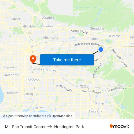 Mt. Sac Transit Center to Huntington Park map
