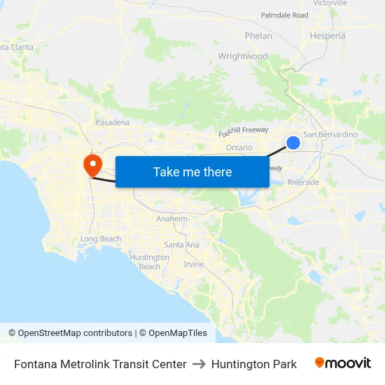 Fontana Metrolink Transit Center to Huntington Park map