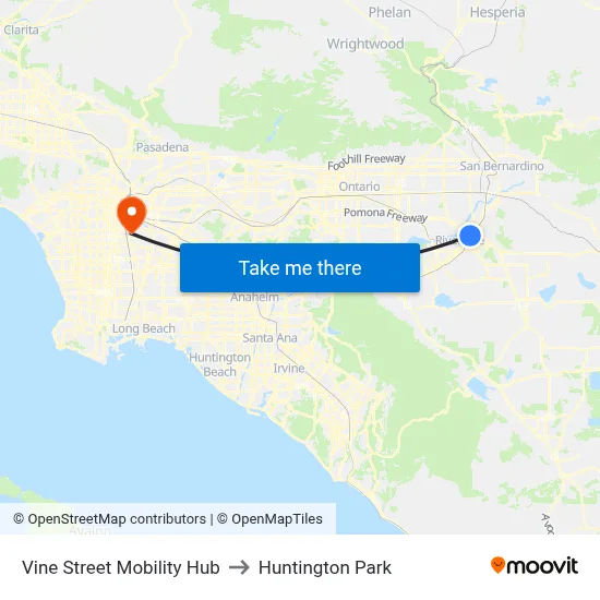 Vine Street Mobility Hub to Huntington Park map