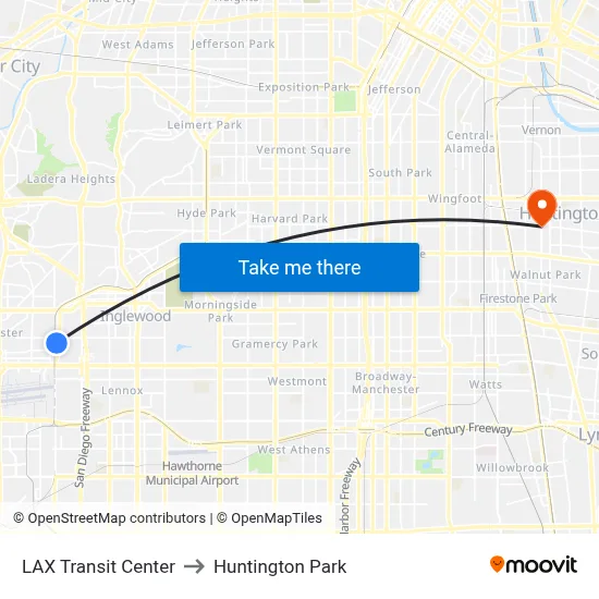 LAX Transit Center to Huntington Park map