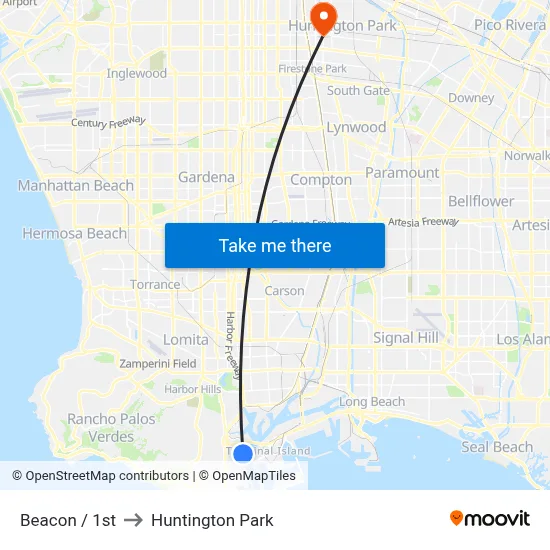 Beacon / 1st to Huntington Park map