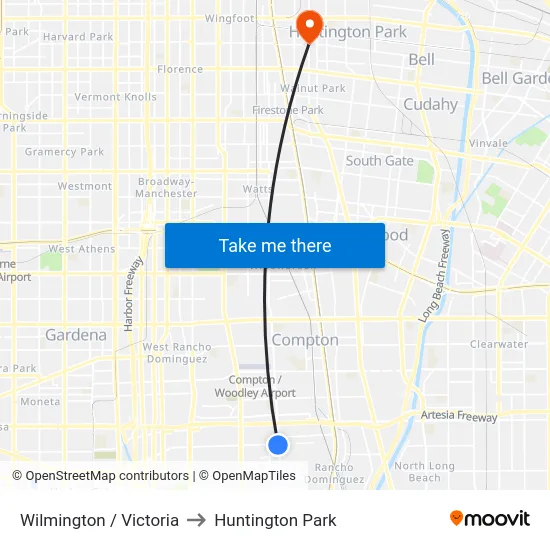 Wilmington / Victoria to Huntington Park map