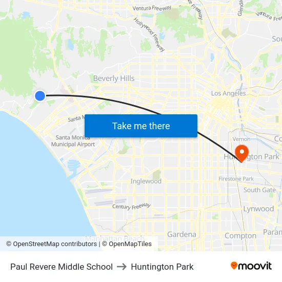Paul Revere Middle School to Huntington Park map