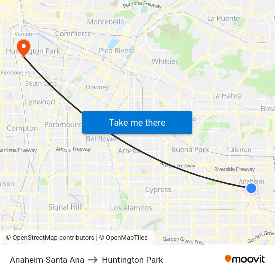 Anaheim-Santa Ana to Huntington Park map