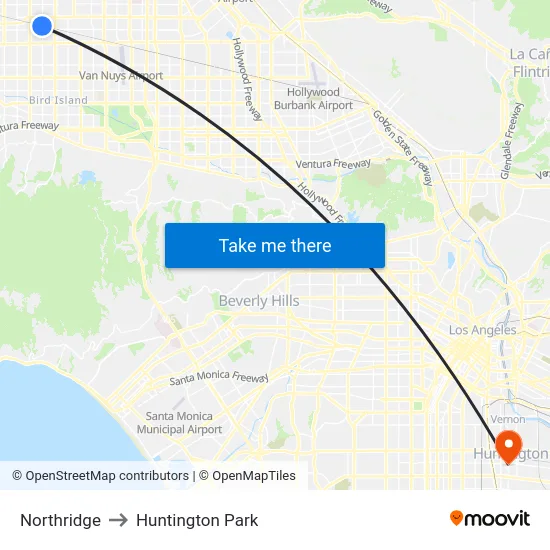 Northridge to Huntington Park map