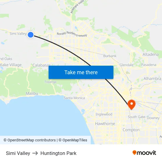 Simi Valley to Huntington Park map