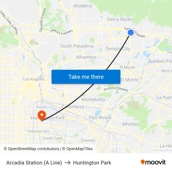 Arcadia Station (A Line) to Huntington Park map