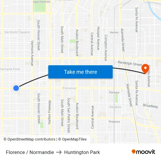 Florence / Normandie to Huntington Park map