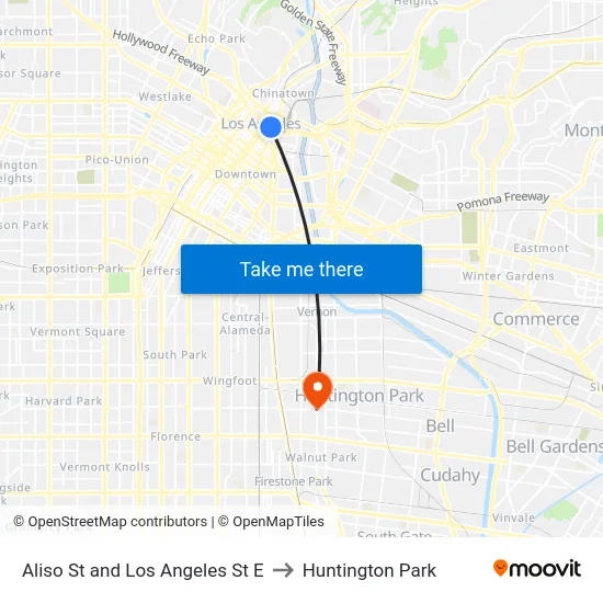 Aliso St and Los Angeles St E to Huntington Park map