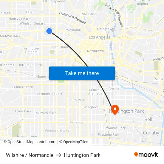 Wilshire / Normandie to Huntington Park map