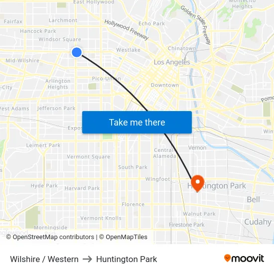 Wilshire / Western to Huntington Park map
