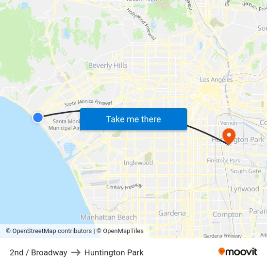 2nd / Broadway to Huntington Park map