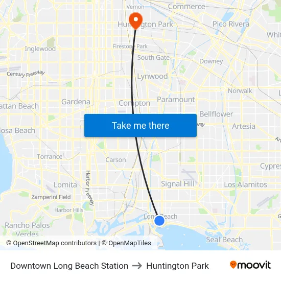 Downtown Long Beach Station to Huntington Park map