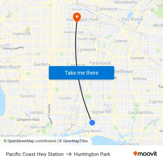 Pacific Coast Hwy Station to Huntington Park map