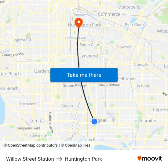 Willow Street Station to Huntington Park map