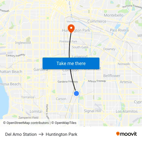 Del Amo Station to Huntington Park map