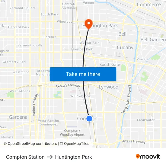 Compton Station to Huntington Park map