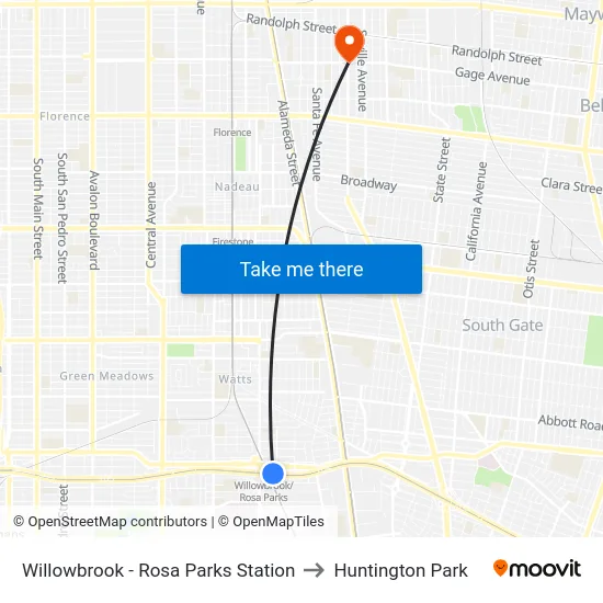 Willowbrook - Rosa Parks Station to Huntington Park map