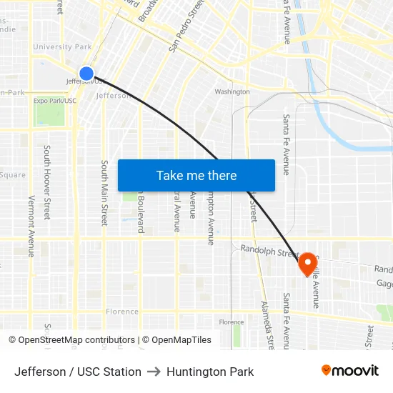 Jefferson / USC Station to Huntington Park map